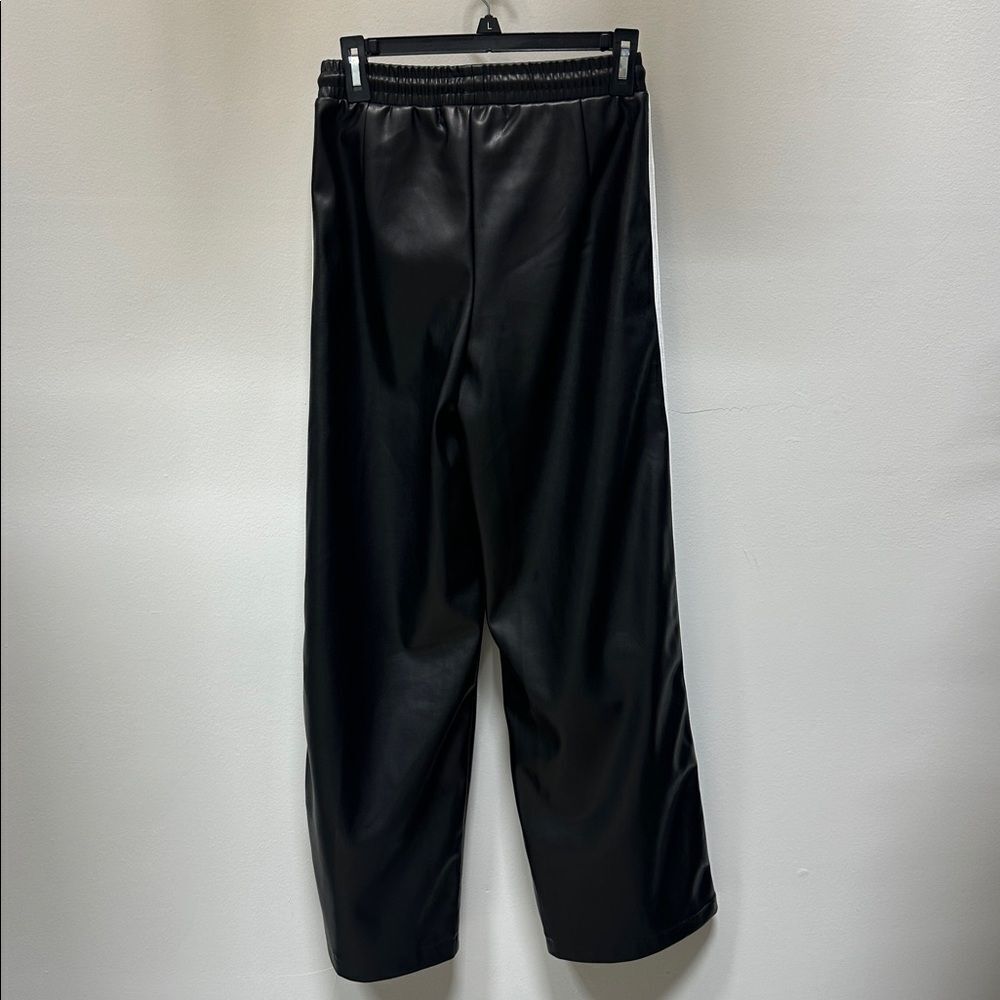 Anthropologie Black Wide-Leg Track Pants with White Side Stripe - Picture 6 of 12